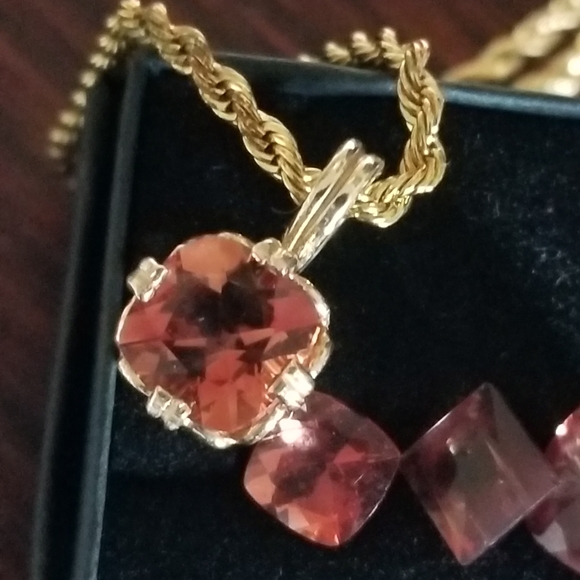 Easter Sale Vintage custom made 14k andesine sunstone  charm chain - Picture 12 of 16